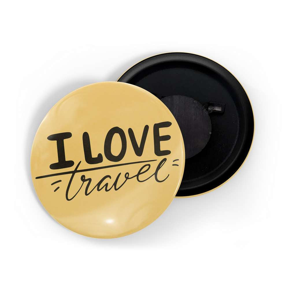 dhcrafts Fridge Magnet Yellow I Love Travel Adventure Glossy Finish Design Pack of 1 (58mm)
